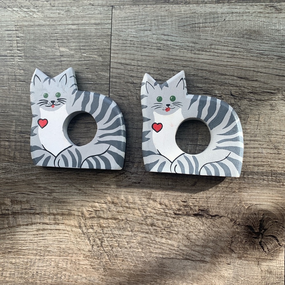 Cat wooden painted napkin holders pair